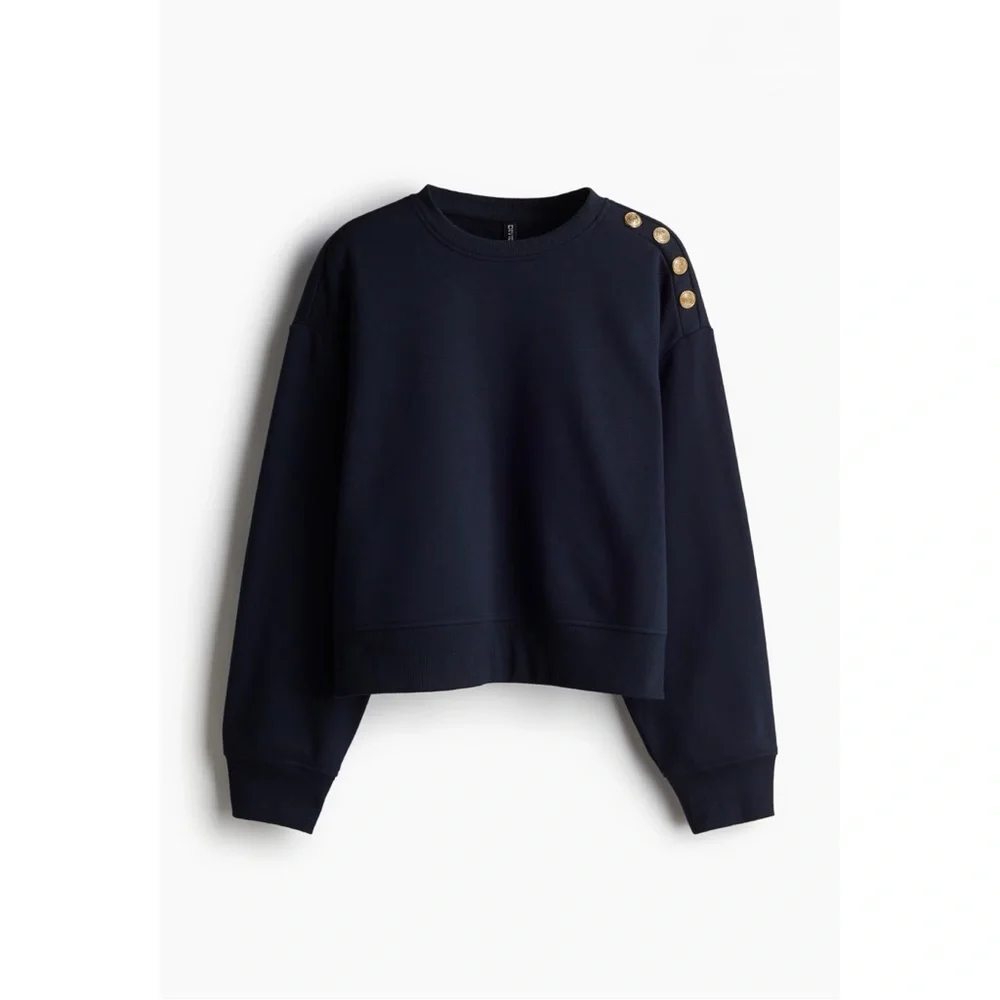 Navy Blue Button Detail Sweatshirt (S,M,L) - Picture 6 of 7